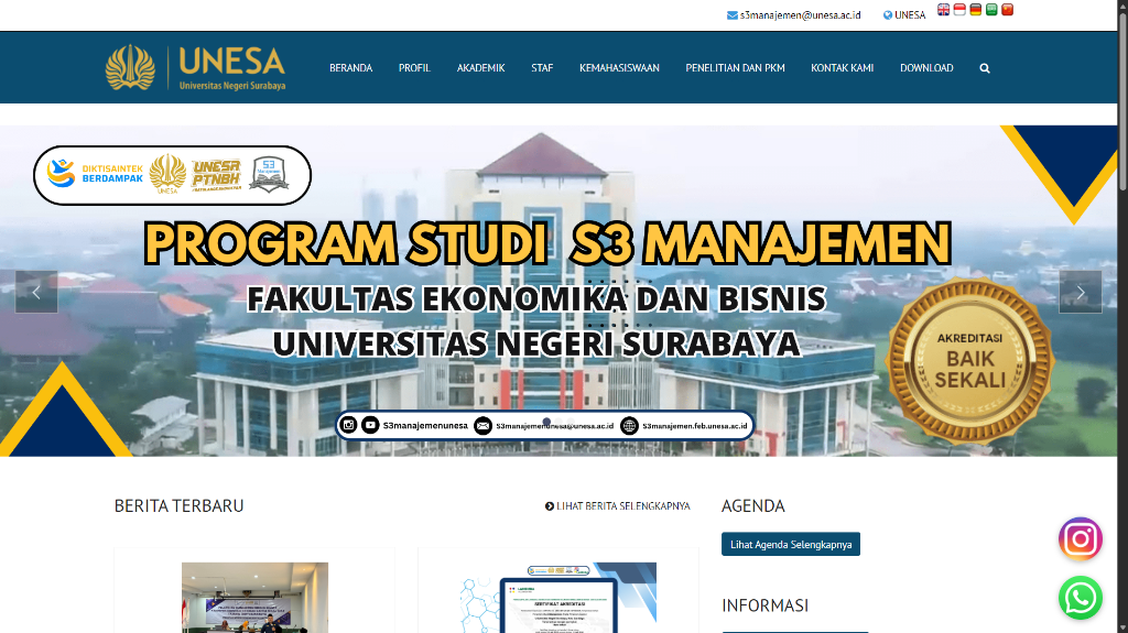 Website S3 Manajemen UNESA